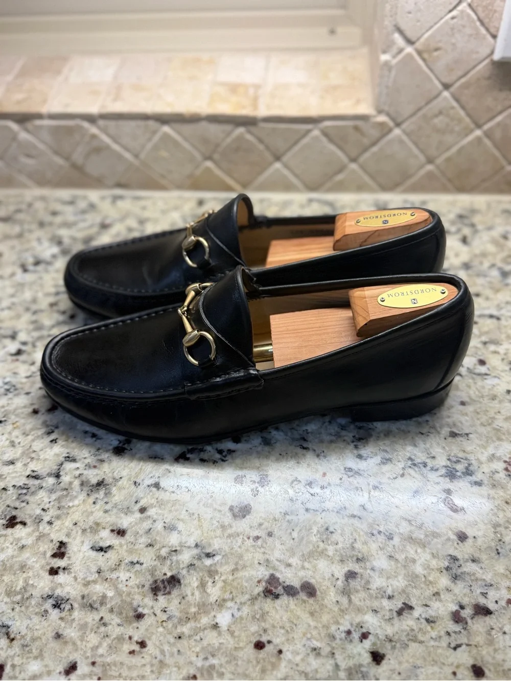 Mens Gucci Black Leather Horse bit Loafers